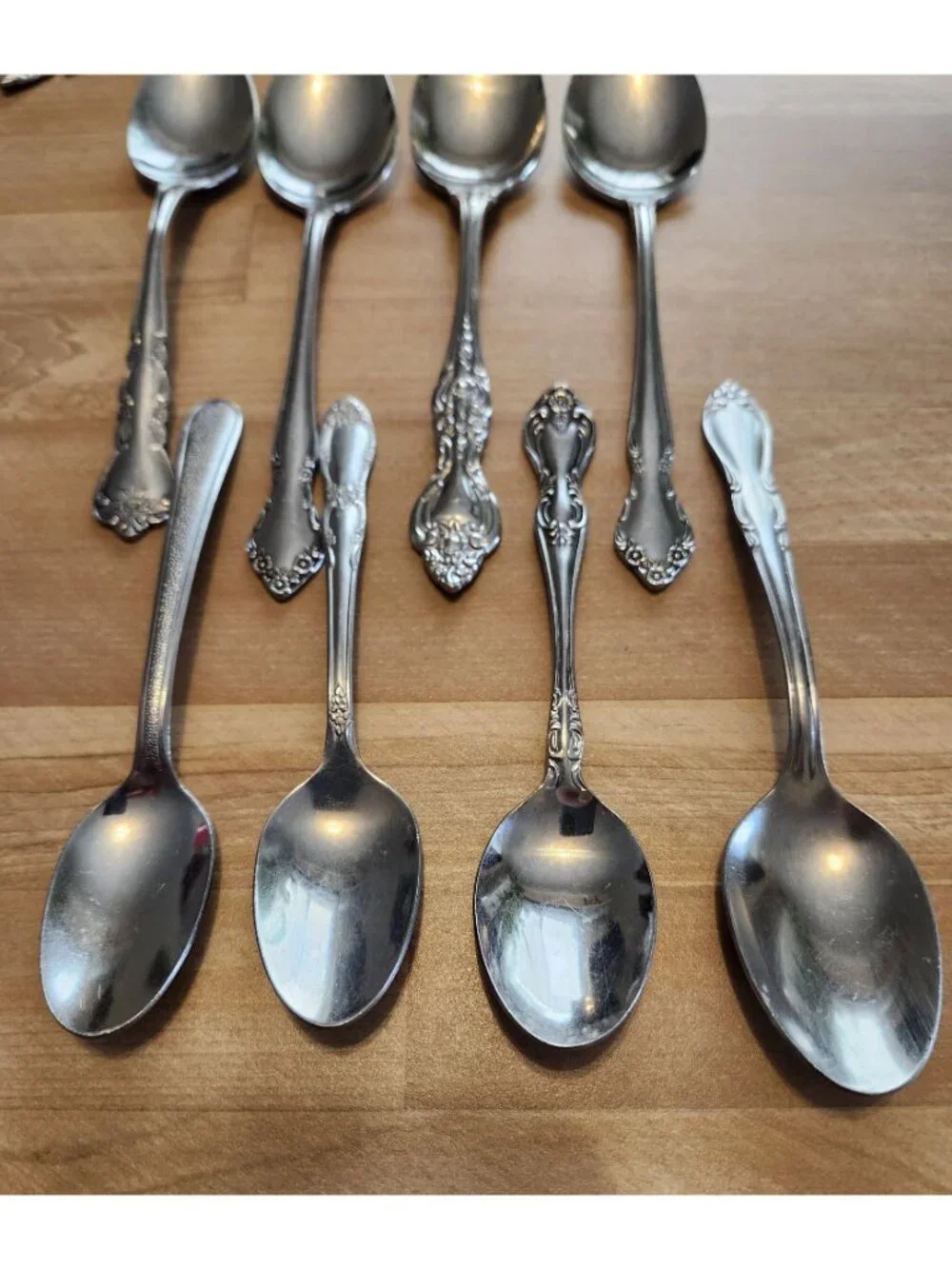 8- Mismatched Stainless Steel Teaspoons Cutlery Flatware Various Designs